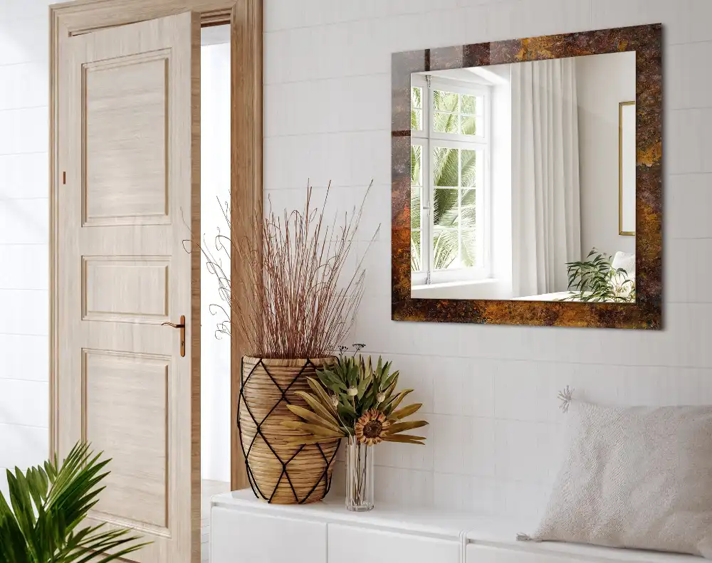 Obdĺžnikové zrkadlo s motívom Hrdzavý kovový povrch