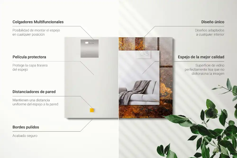 Obdĺžnikové zrkadlo s motívom Hrdzavý kovový povrch