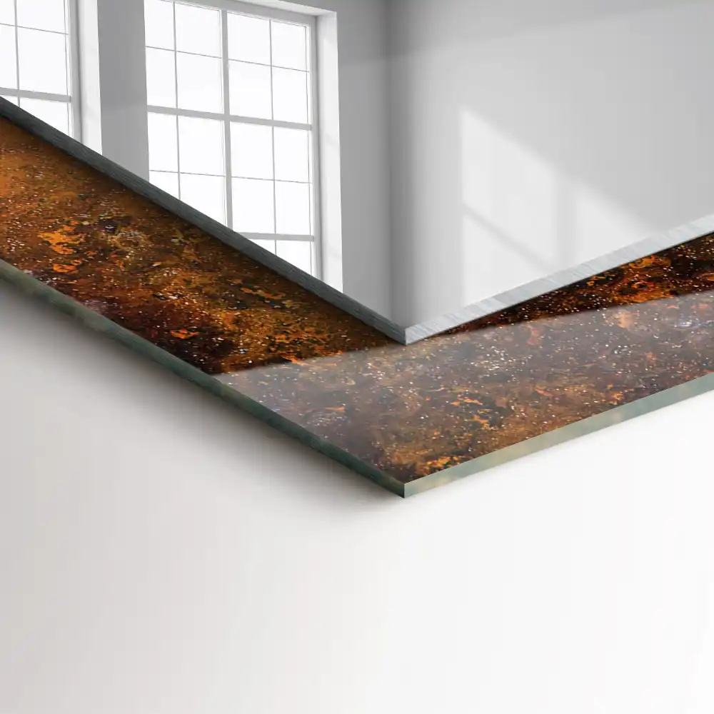 Obdĺžnikové zrkadlo s motívom Hrdzavý kovový povrch