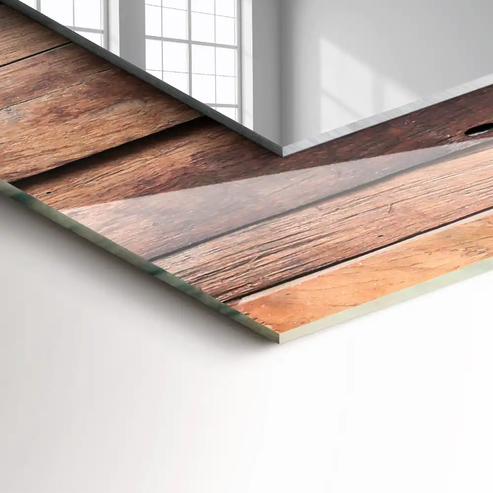 Obdĺžnikové ozdobné zrkadlo Drevená panelová stena