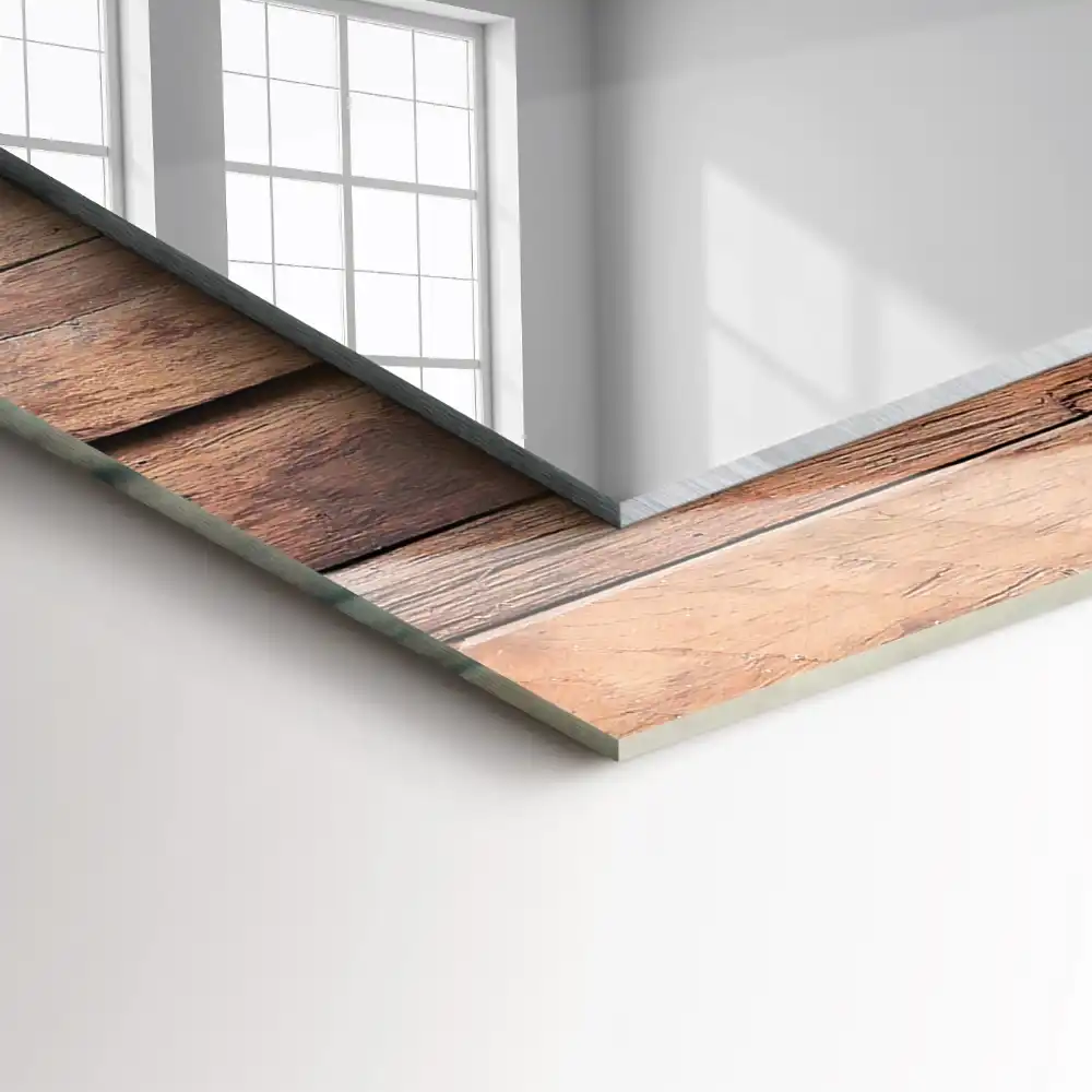 Obdĺžnikové ozdobné zrkadlo Drevená panelová stena