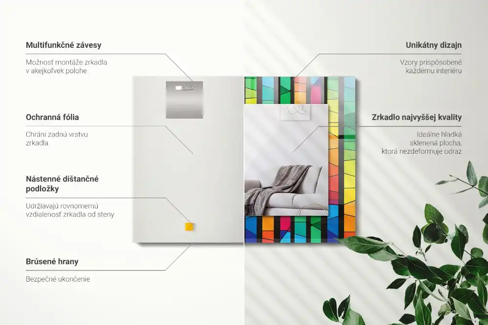 Obdĺžnikové dekoračné zrkadlo Farebné vitrážové pruhy