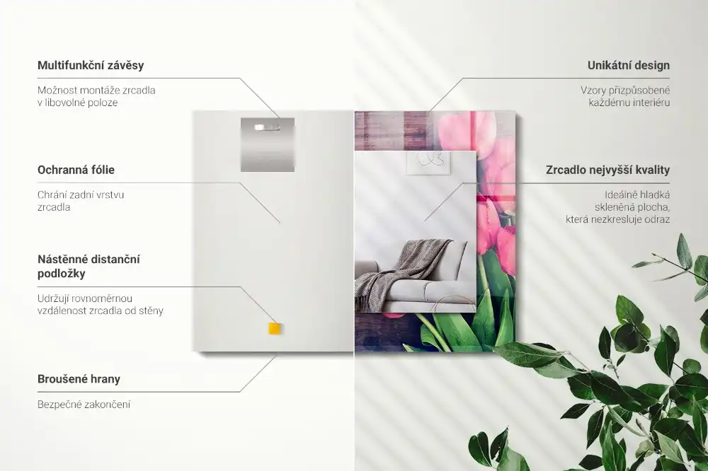 Obdĺžnikové zrkadlo s motívom Drevo ružových tulipánov