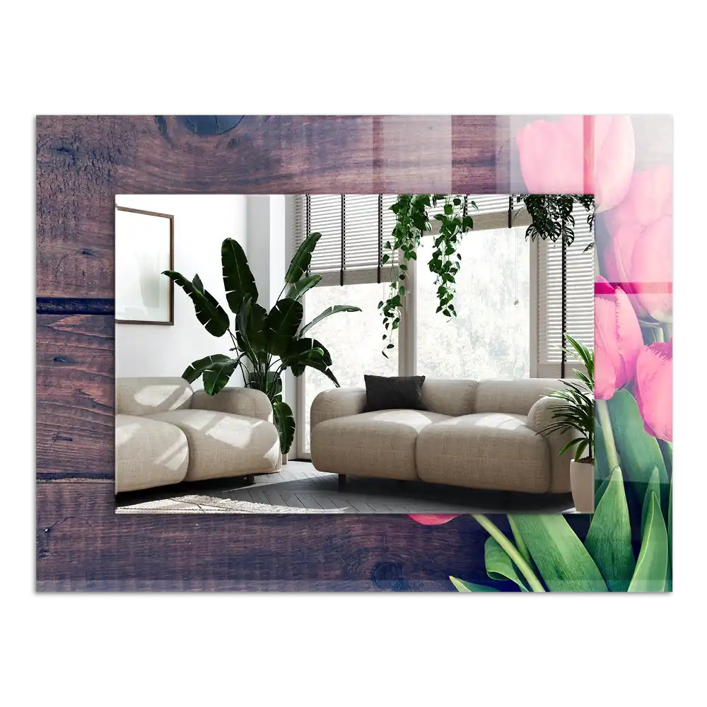 Obdĺžnikové zrkadlo s motívom Drevo ružových tulipánov