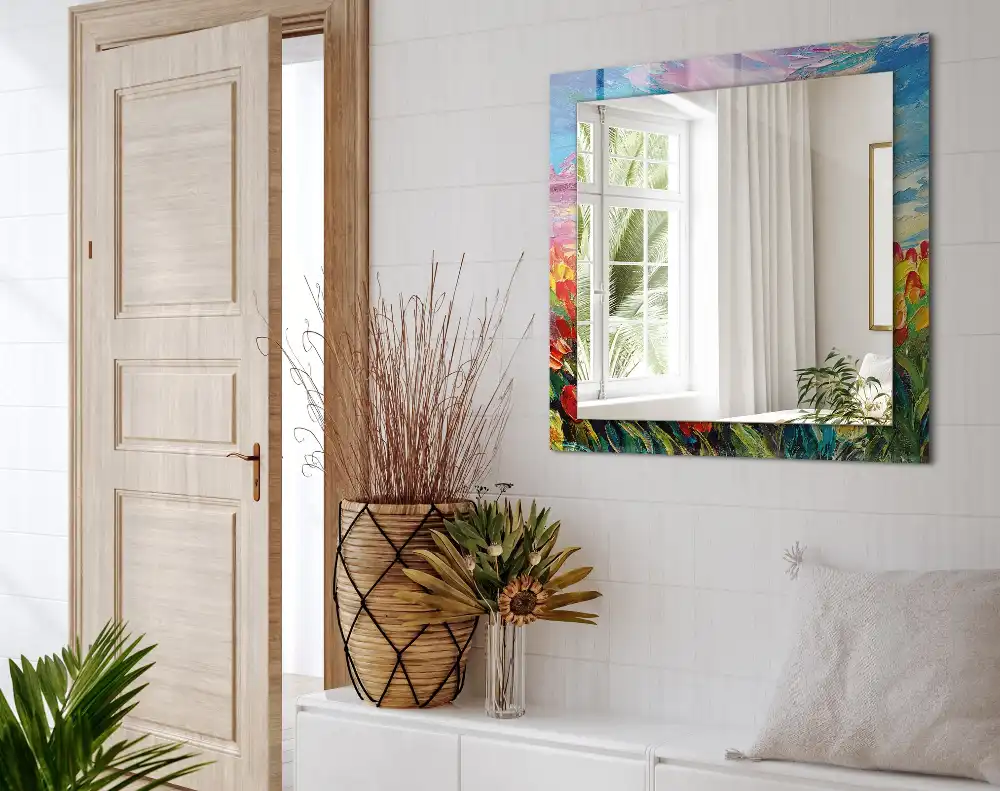 Obdĺžnikové zrkadlo s motívom Tulipánové pole