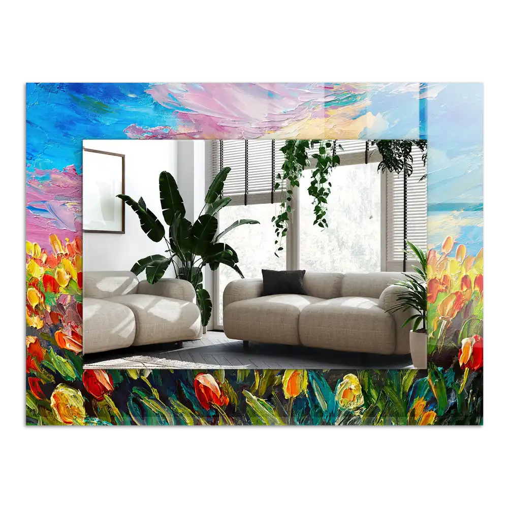 Obdĺžnikové zrkadlo s motívom Tulipánové pole