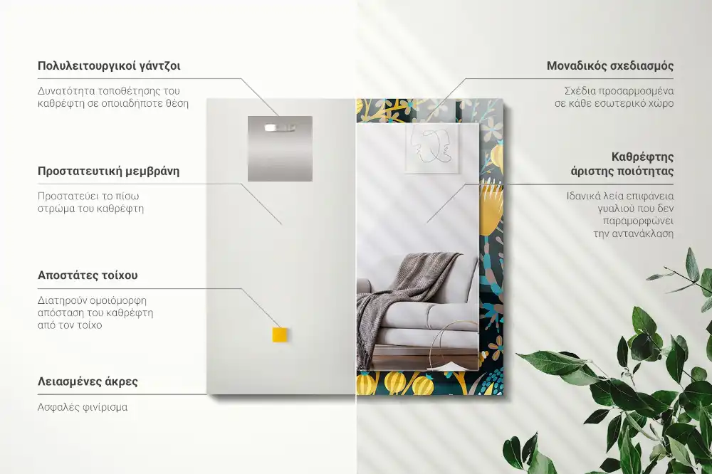 Obdĺžnikové ozdobné zrkadlo Vzory kvetov a listov