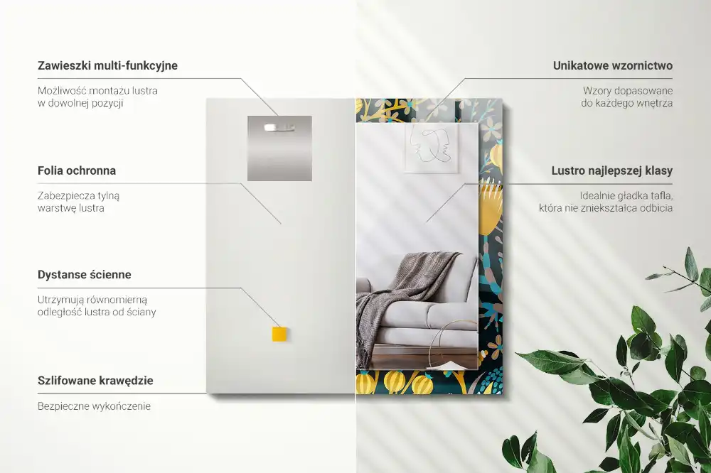 Obdĺžnikové ozdobné zrkadlo Vzory kvetov a listov