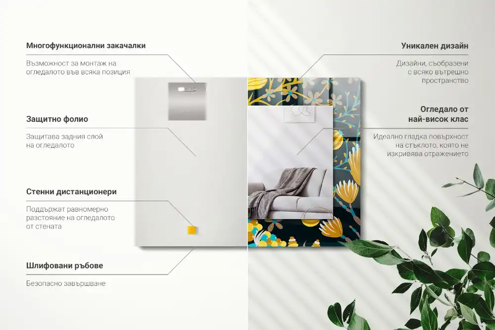 Obdĺžnikové ozdobné zrkadlo Vzory kvetov a listov