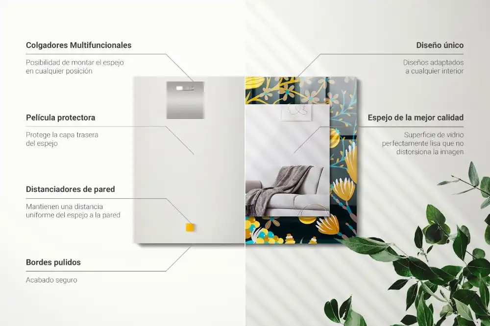 Obdĺžnikové ozdobné zrkadlo Vzory kvetov a listov