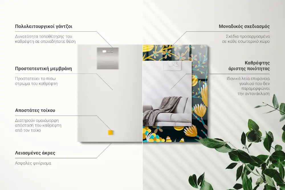 Obdĺžnikové ozdobné zrkadlo Vzory kvetov a listov