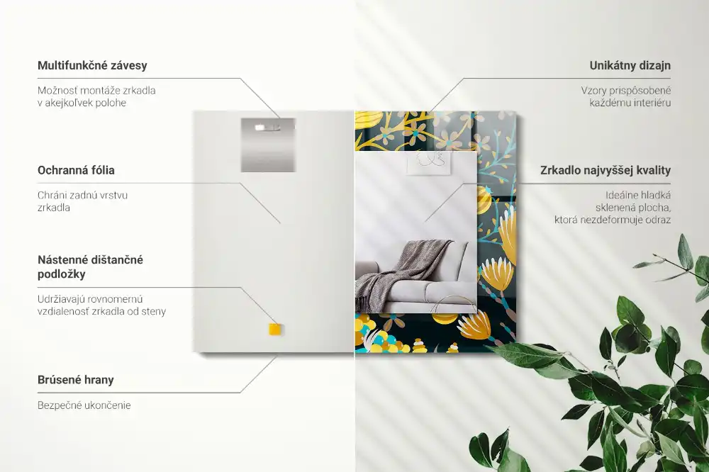 Obdĺžnikové ozdobné zrkadlo Vzory kvetov a listov