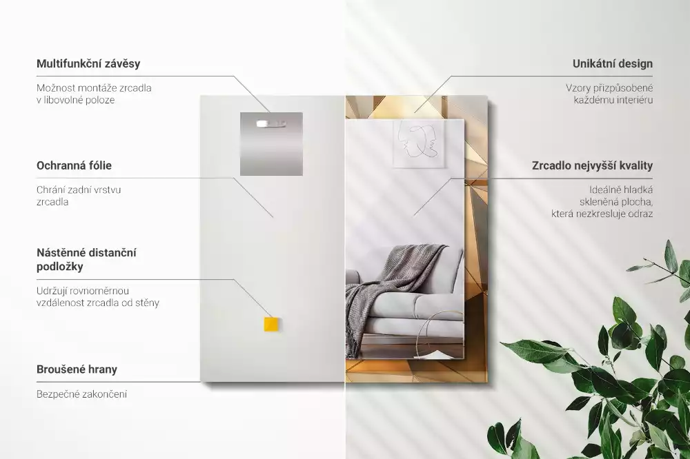 Obdĺžnikové dekoračné zrkadlo Zlaté geometrické vzory
