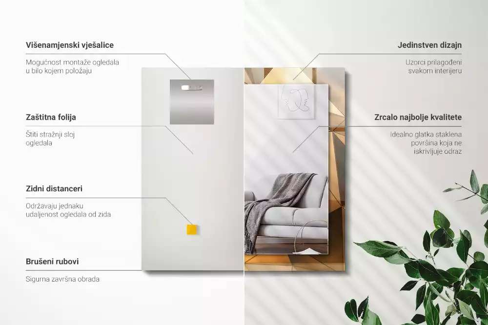 Obdĺžnikové dekoračné zrkadlo Zlaté geometrické vzory