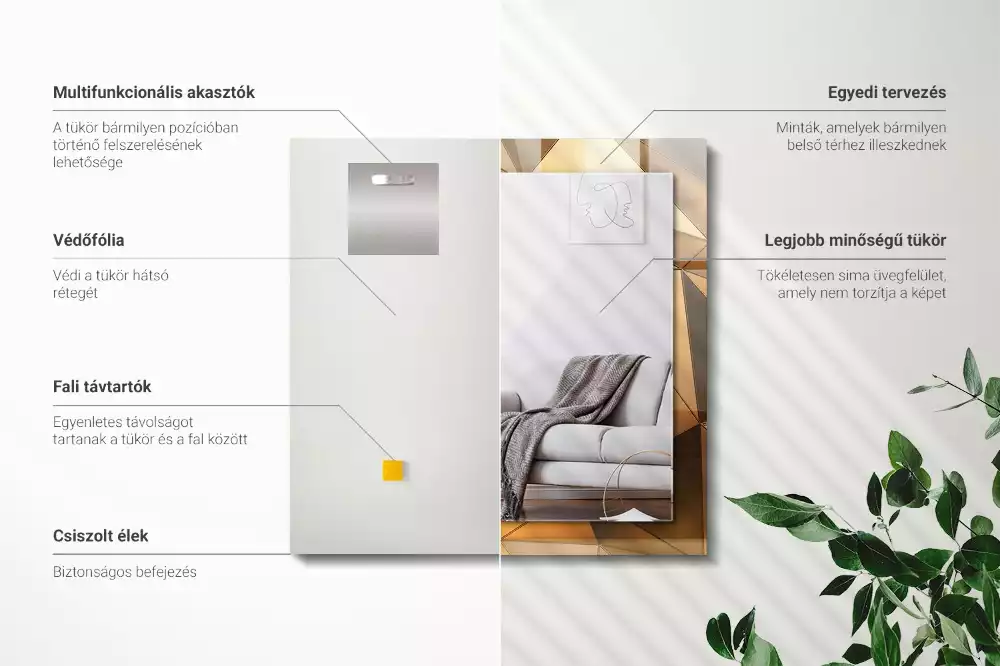 Obdĺžnikové dekoračné zrkadlo Zlaté geometrické vzory