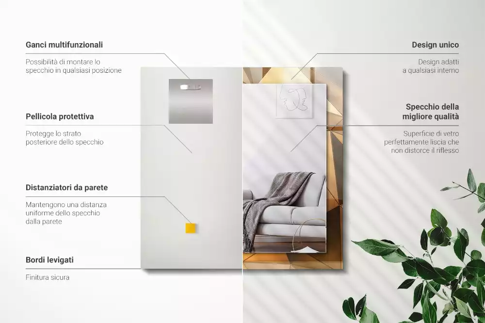 Obdĺžnikové dekoračné zrkadlo Zlaté geometrické vzory