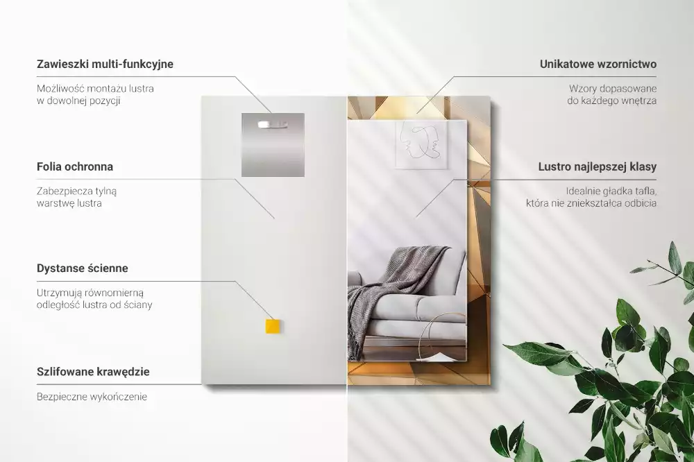 Obdĺžnikové dekoračné zrkadlo Zlaté geometrické vzory