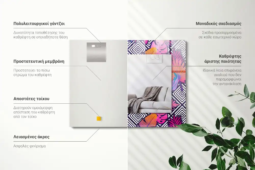 Obdĺžnikové zrkadlo s motívom Farebné tropické listy