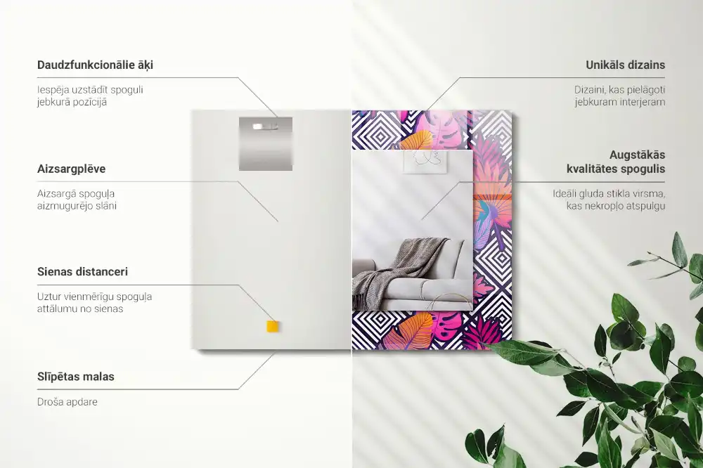 Obdĺžnikové zrkadlo s motívom Farebné tropické listy