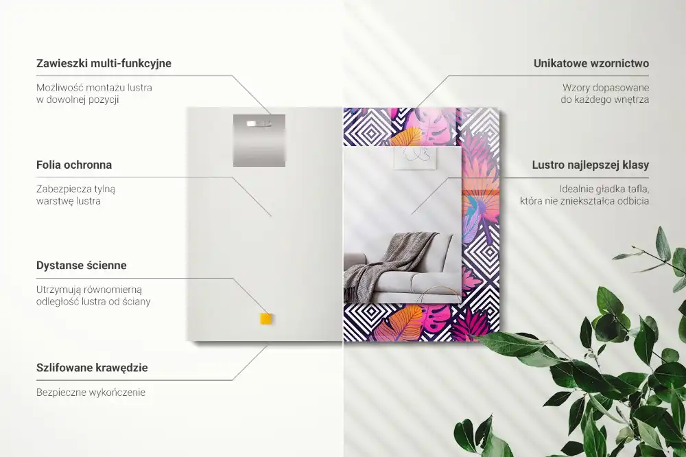 Obdĺžnikové zrkadlo s motívom Farebné tropické listy