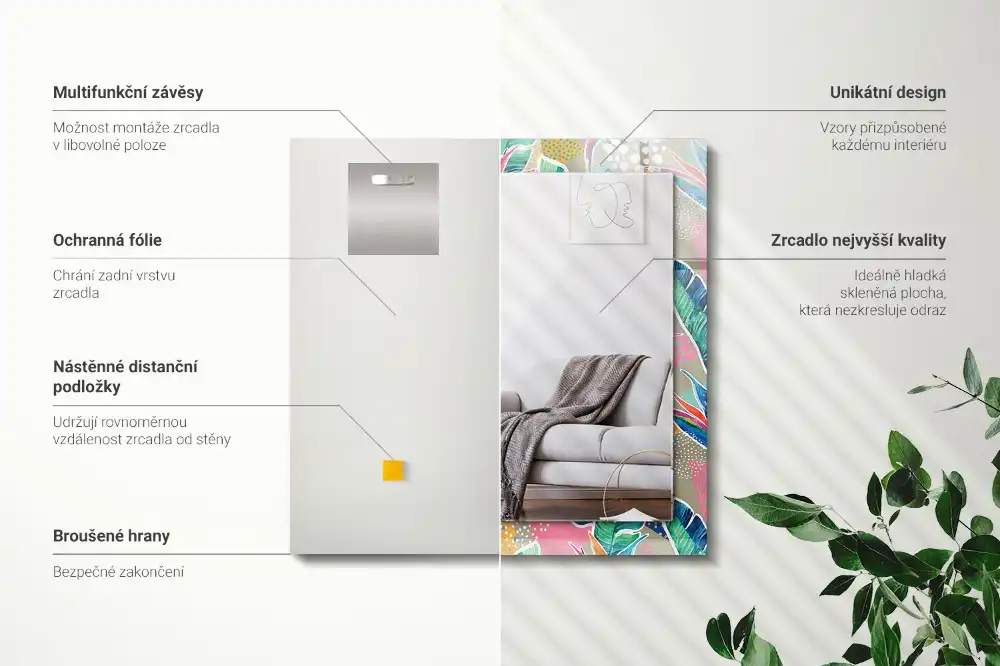 Obdĺžnikové dekoračné zrkadlo Kvety a listy