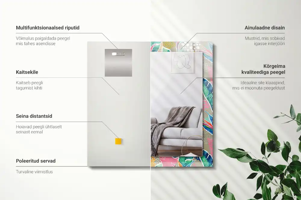 Obdĺžnikové dekoračné zrkadlo Kvety a listy