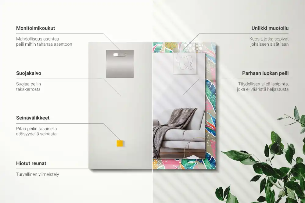 Obdĺžnikové dekoračné zrkadlo Kvety a listy