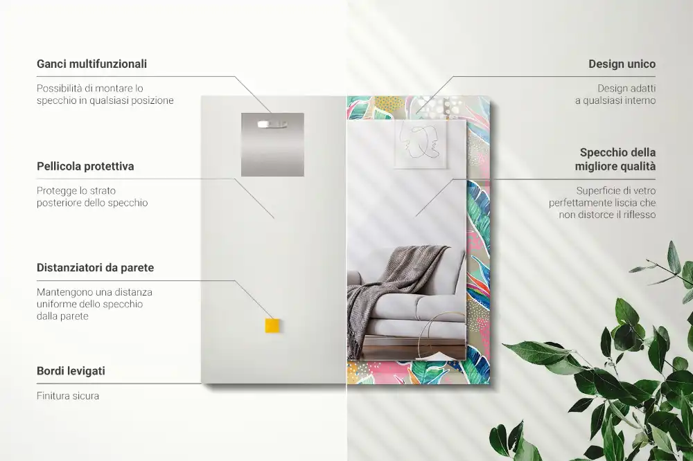 Obdĺžnikové dekoračné zrkadlo Kvety a listy