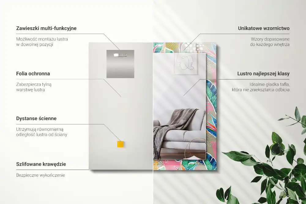 Obdĺžnikové dekoračné zrkadlo Kvety a listy