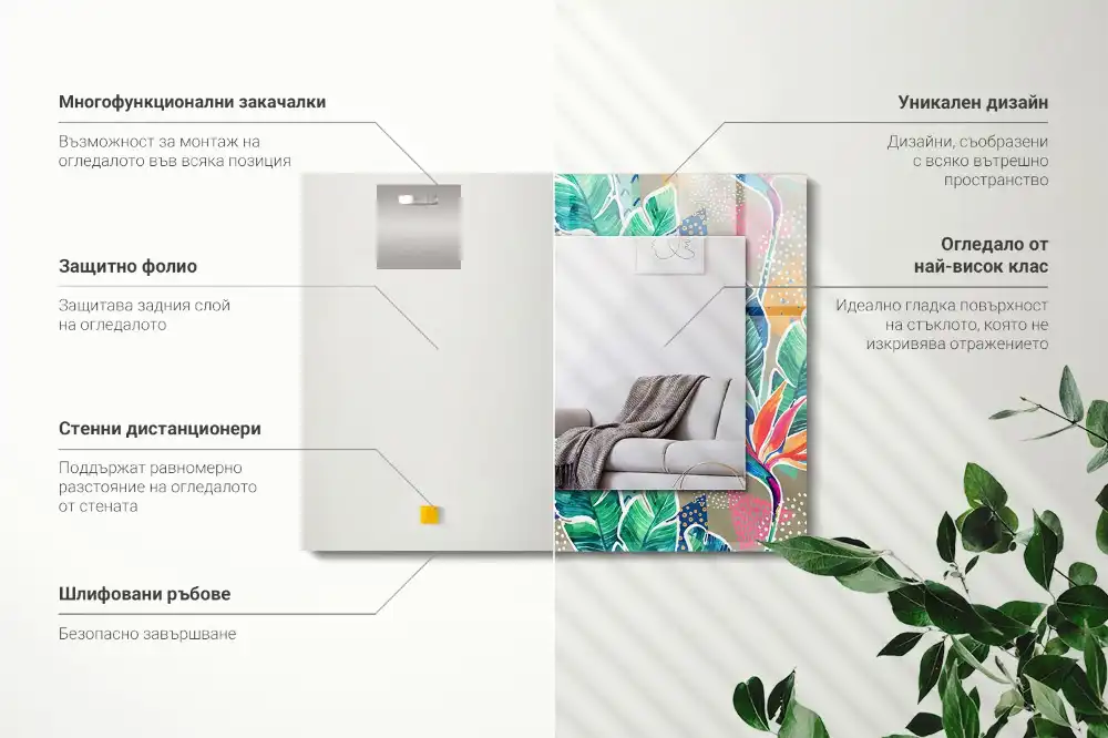 Obdĺžnikové dekoračné zrkadlo Kvety a listy