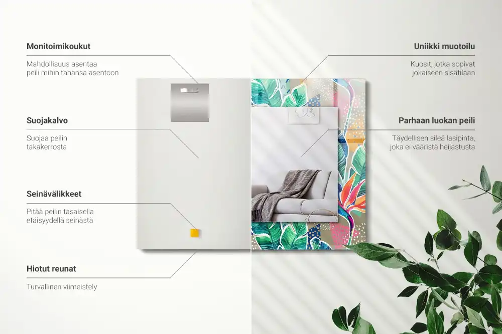 Obdĺžnikové dekoračné zrkadlo Kvety a listy