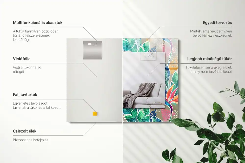 Obdĺžnikové dekoračné zrkadlo Kvety a listy