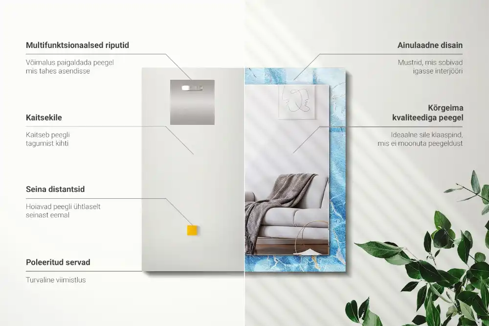 Obdĺžnikové zrkadlo s motívom Modrý mramorový vzor