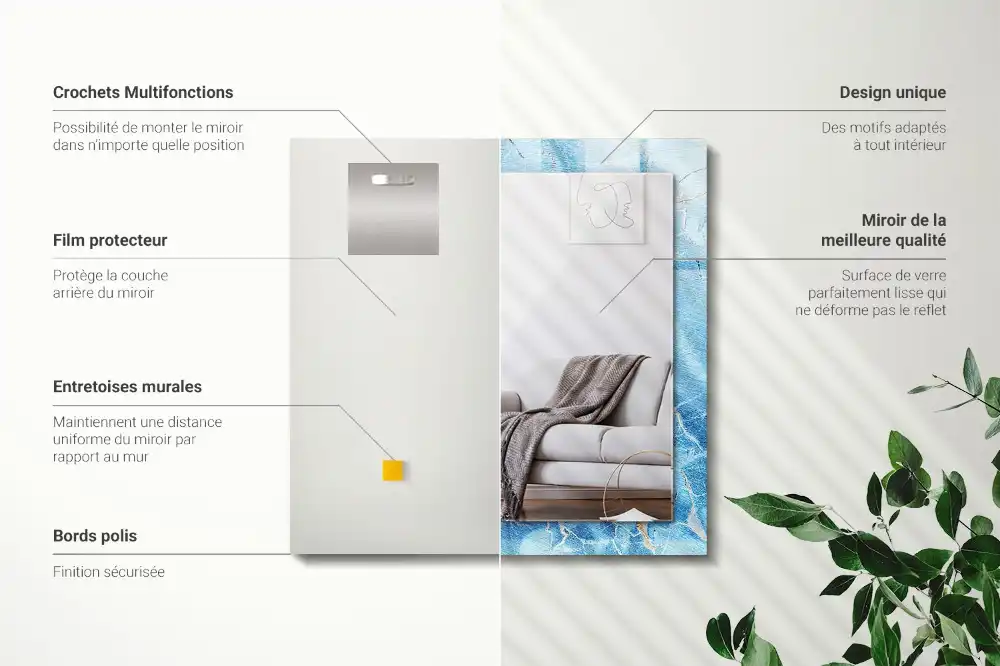 Obdĺžnikové zrkadlo s motívom Modrý mramorový vzor