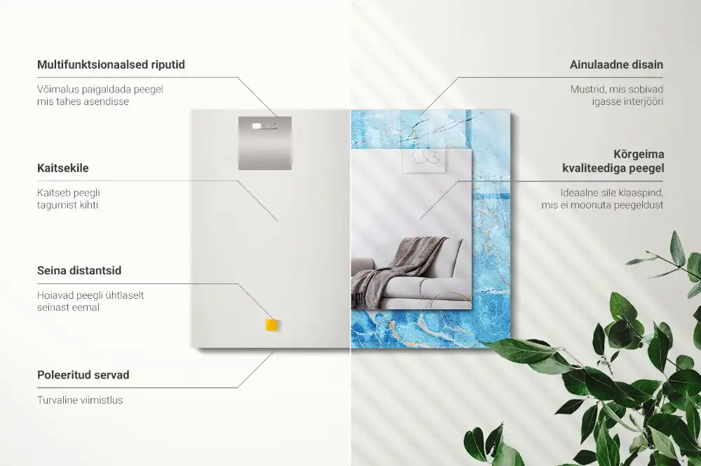 Obdĺžnikové zrkadlo s motívom Modrý mramorový vzor