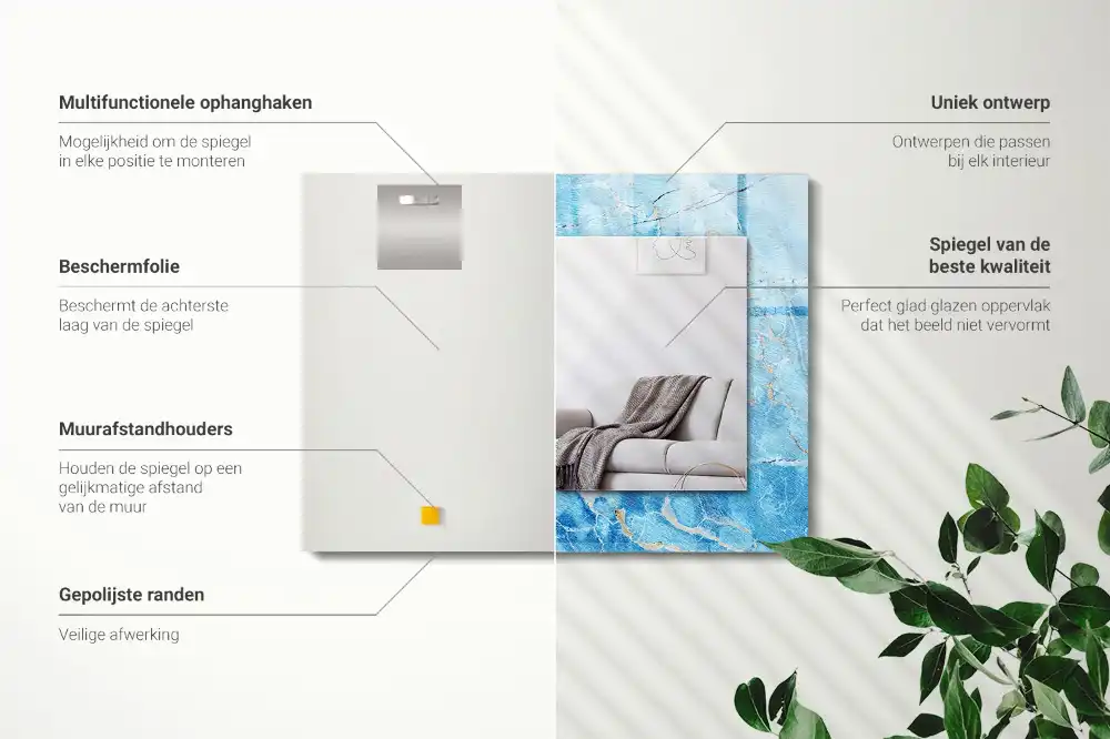 Obdĺžnikové zrkadlo s motívom Modrý mramorový vzor