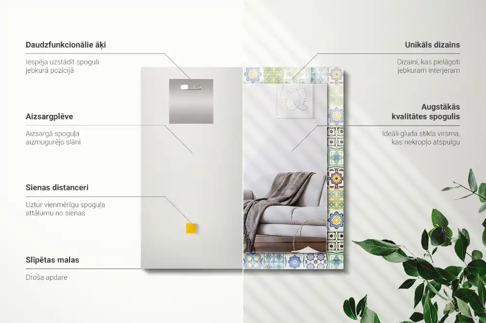 Obdĺžnikové ozdobné zrkadlo Farebné vzory dlaždíc