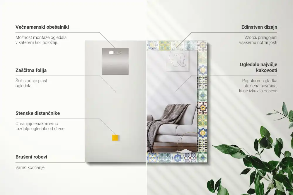 Obdĺžnikové ozdobné zrkadlo Farebné vzory dlaždíc