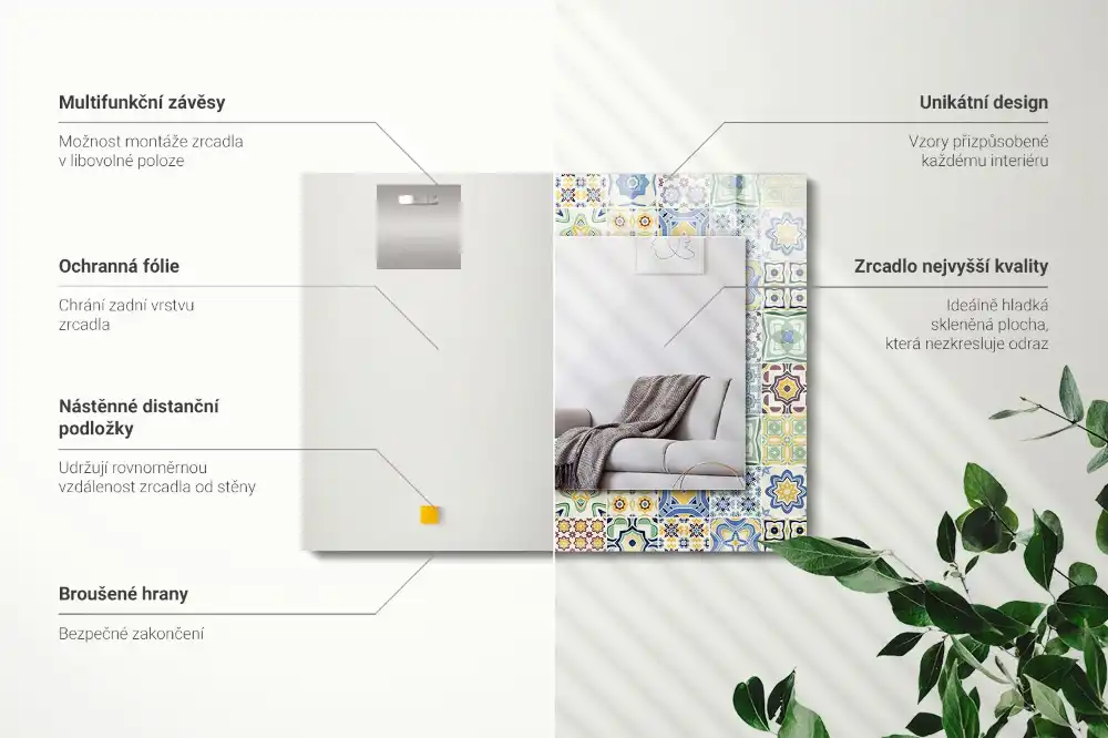 Obdĺžnikové ozdobné zrkadlo Farebné vzory dlaždíc