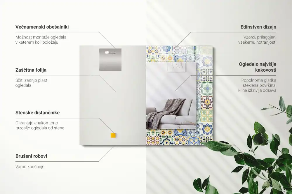 Obdĺžnikové ozdobné zrkadlo Farebné vzory dlaždíc