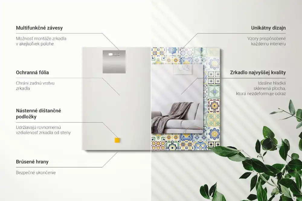 Obdĺžnikové ozdobné zrkadlo Farebné vzory dlaždíc