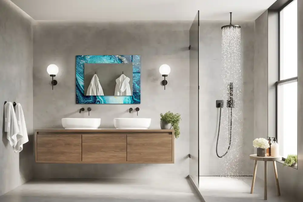 Obdĺžnikové zrkadlo s motívom Abstraktné modré umenie