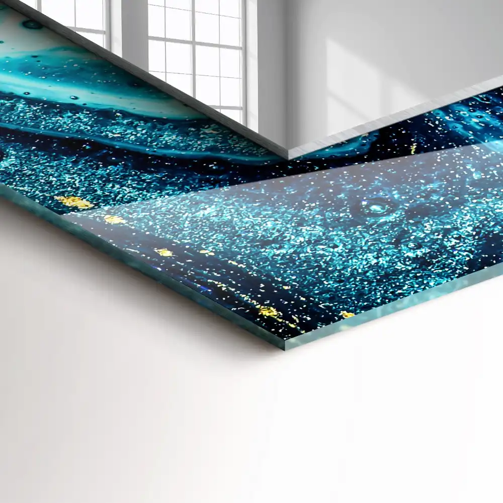 Obdĺžnikové zrkadlo s motívom Abstraktné modré umenie