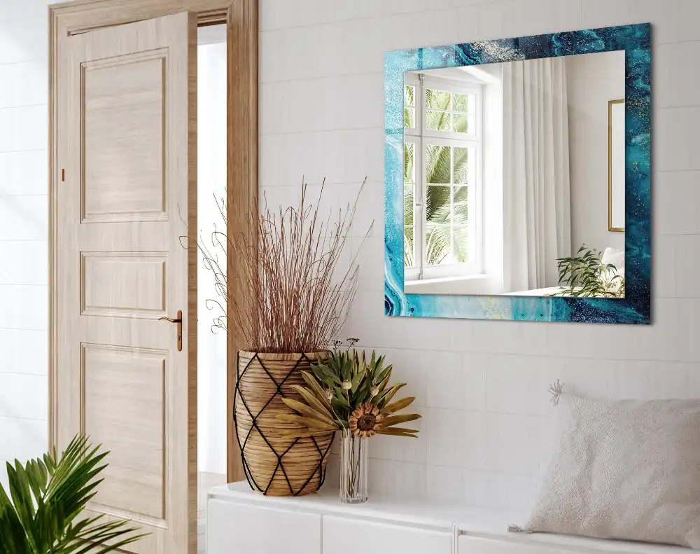Obdĺžnikové zrkadlo s motívom Abstraktné modré umenie
