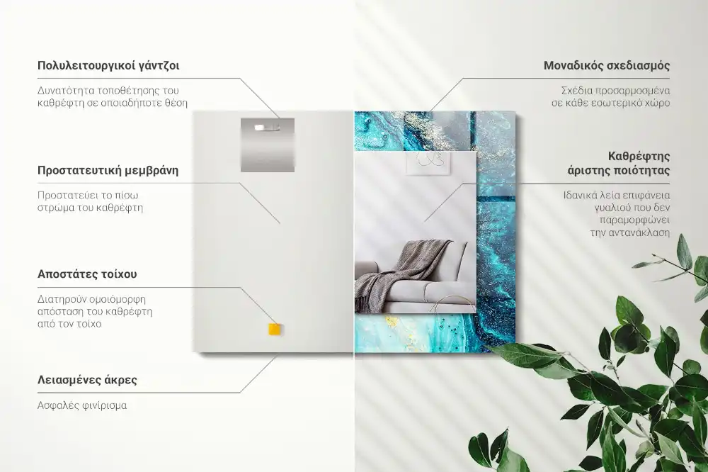 Obdĺžnikové zrkadlo s motívom Abstraktné modré umenie