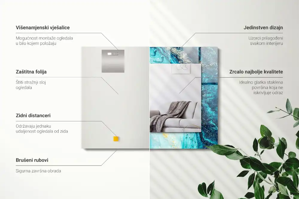 Obdĺžnikové zrkadlo s motívom Abstraktné modré umenie