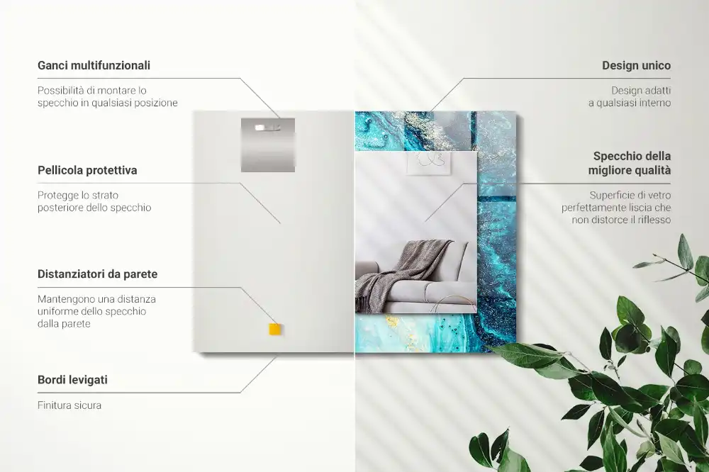 Obdĺžnikové zrkadlo s motívom Abstraktné modré umenie