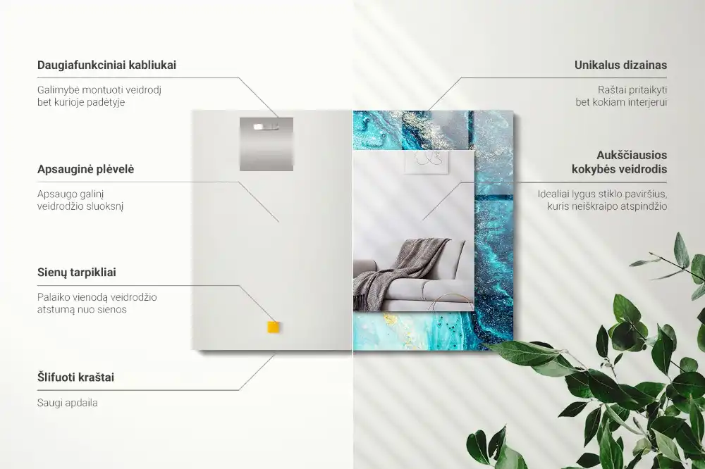 Obdĺžnikové zrkadlo s motívom Abstraktné modré umenie