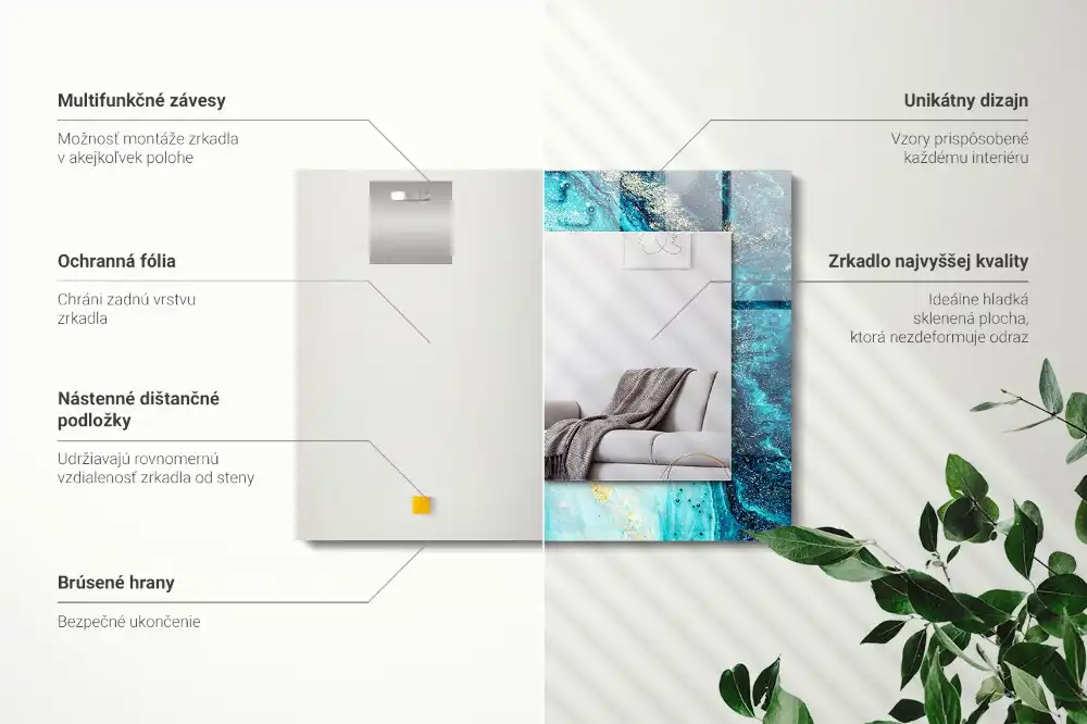 Obdĺžnikové zrkadlo s motívom Abstraktné modré umenie