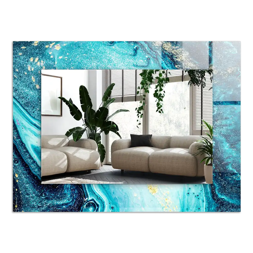 Obdĺžnikové zrkadlo s motívom Abstraktné modré umenie